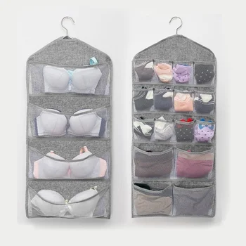 Двустранен окото чанта за съхранение на futon ленено бельо, сутиен, окачен чанта Органайзер с множество джобове и закачалка