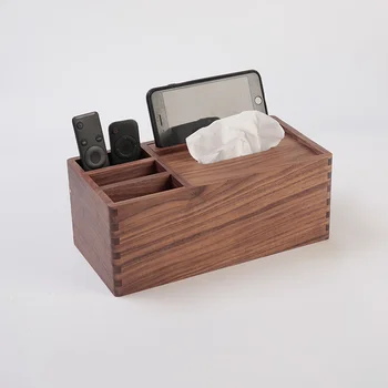 Многофункционална Настолна кутия от масив черен орех с Магнитен притегателен Кутия за салфетки Чай масичка Офис Хартиени Кърпи за Мобилен Телефон