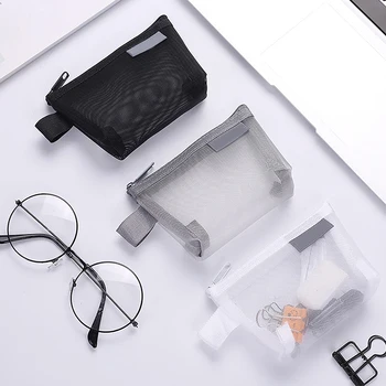 Прозрачна Мрежа чанта за съхранение на Офис Органайзер За съхранение на Козметични бижута Кабели за слушалки и Държач за банкови карти Найлонова чанта с цип