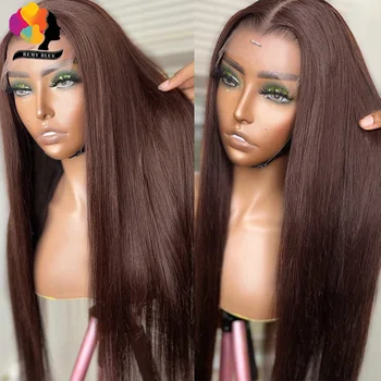 Шоколадово кафява перука с директни връзки 13x4, HD Прозрачни Перуки, изработени от Бразилски човешка коса, За жени, перуки с дантела червени цветове